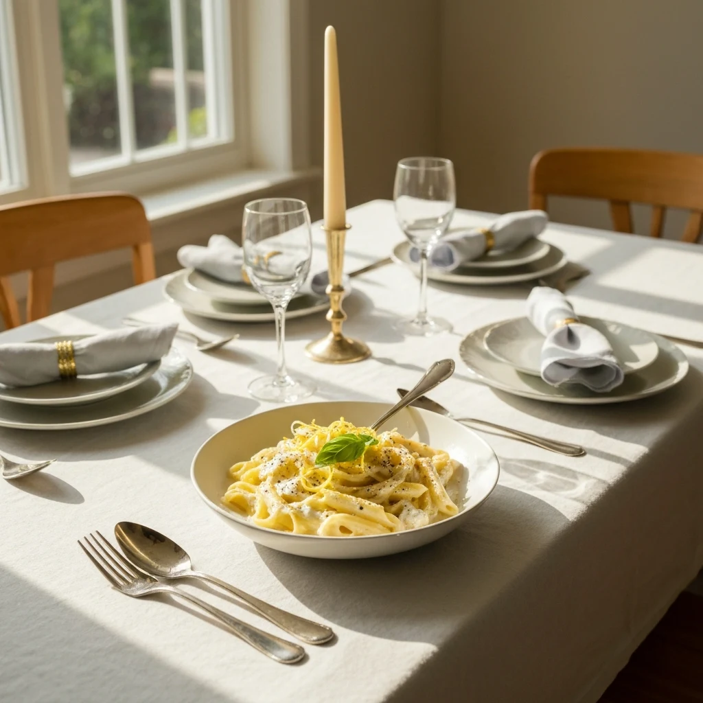 Bowl of lemon ricotta pasta garnished with zest and basil ready to serve