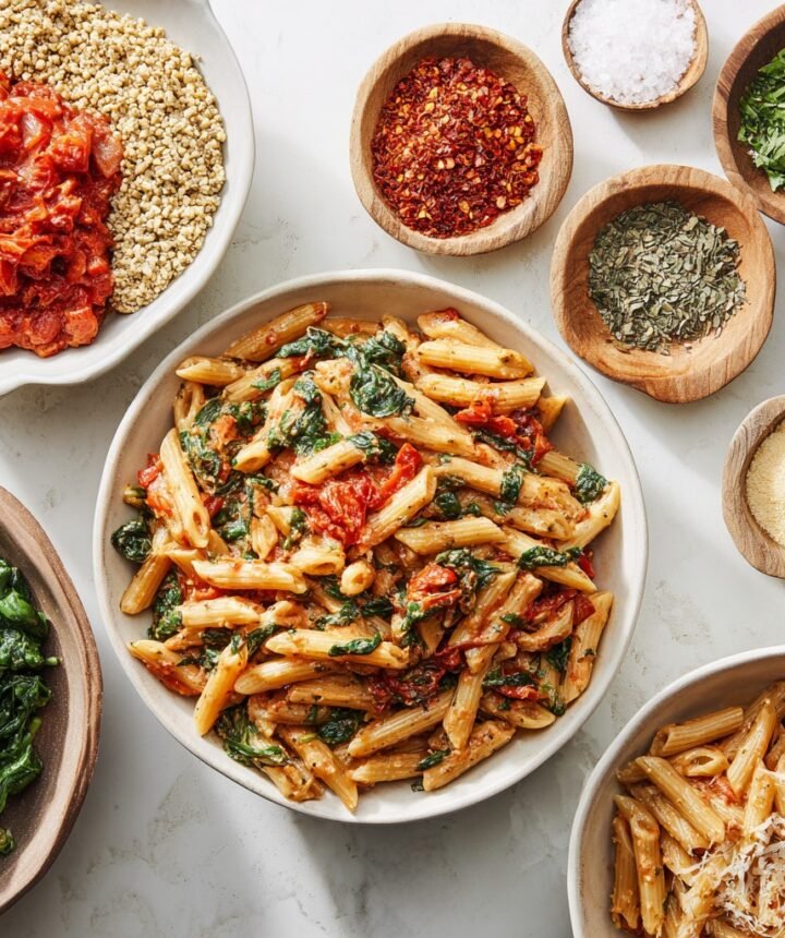 Just 1 Creamy Spinach Tomato Pasta Recipe