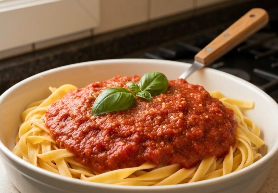 Homemade marinara sauce with fresh tomatoes and herbs, rich texture captured on iPhone, featured on Reddit.